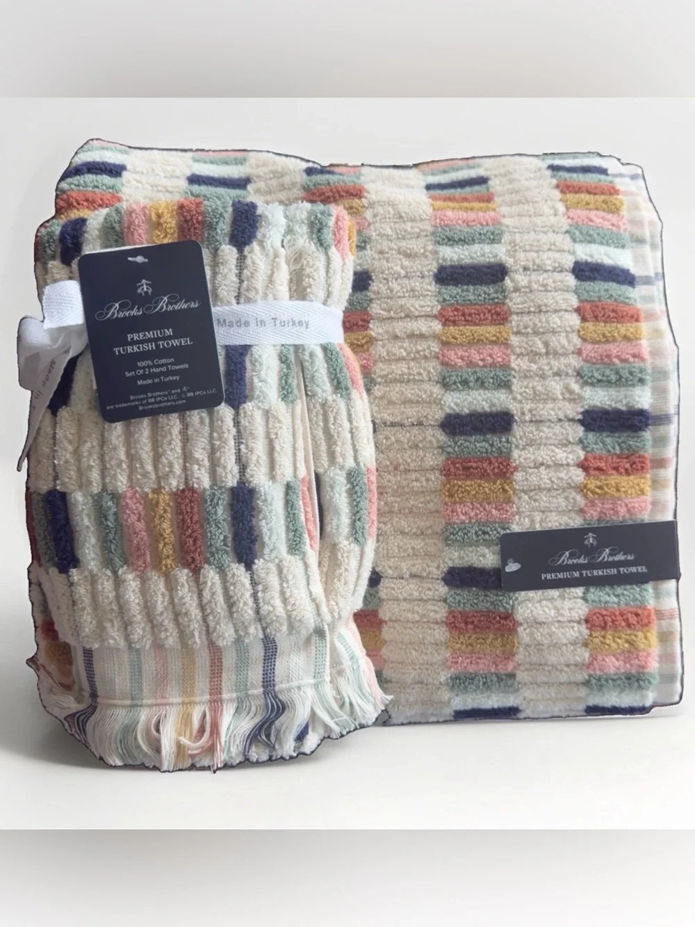 4 Brooks Brothers Mosaic Tiles 2 Bath 2 Hand Premium Turkish Towels Set of 4 NWT